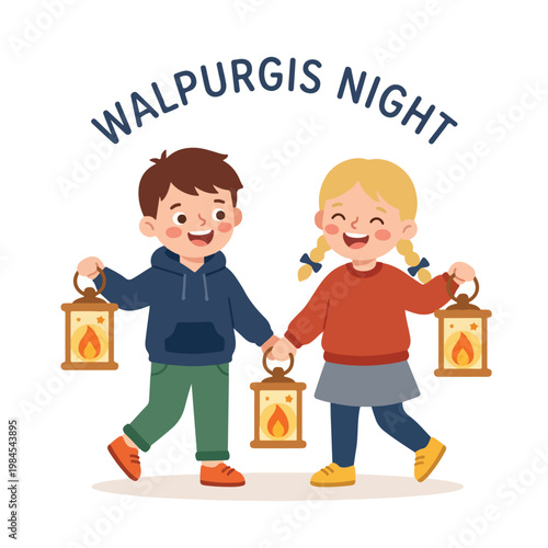 Vector of a two children celebrating Walpurgis Night 3