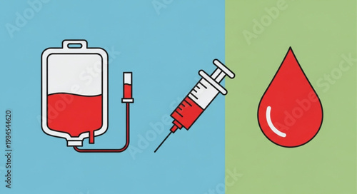 Blood donation medical equipment and symbol illustration.
