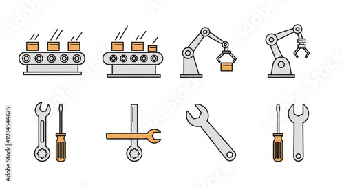 Industrial Automation and Tools Icons Set.