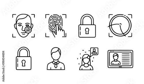 A set of vector icons representing security and identification concepts