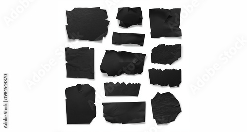 Black ripped paper edges set torn strip collage elements