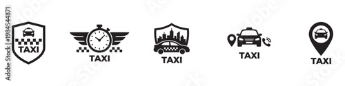 Taxi logo, badges icon set. Taxi Service Icons Set for Transportation and Urban Logistics. Vector illustration. EPS 10