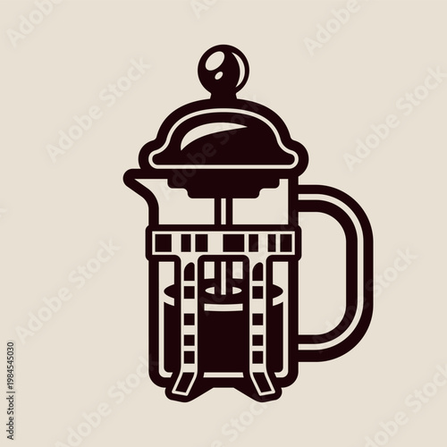 French press coffee maker vector icon in minimal style. Clean cafetiere illustration isolated on light background, perfect for cafe design, barista tools icons