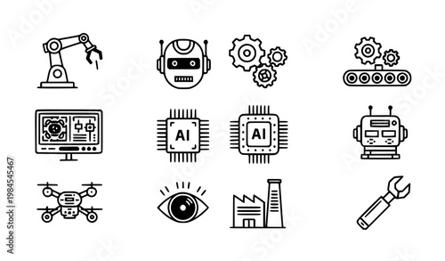 A set of modern technology icons in a minimalist line art style