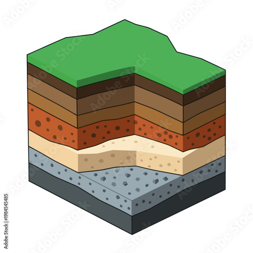 Geological Layers Formation 3D Model Illustration.