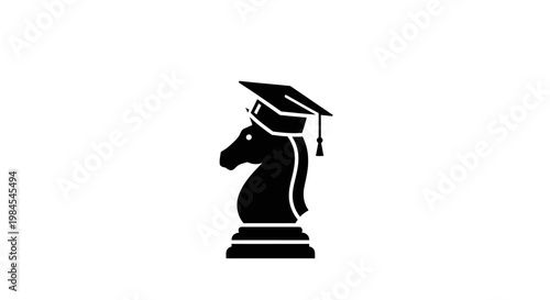 Conceptual image of a chess piece knight wearing a graduation cap, representing education