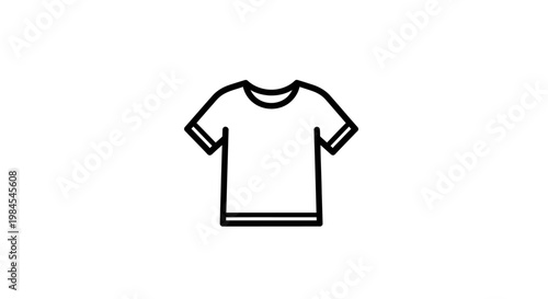 Minimalist black and white outline of a casual t-shirt on a clean white background