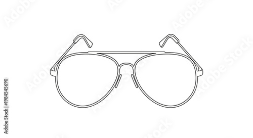 Minimalist Outline of Aviator Sunglasses in Black and White, Eyewear Illustration