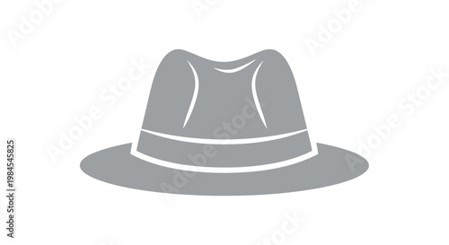 Silhouette illustration of a fedora hat in grayscale style against a white background