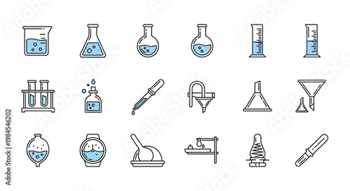 Minimalist illustrations of laboratory glassware for scientific research and experiments