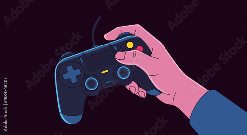 Hand Holding Game Controller Vector Illustration, Gaming and Esports Concept Design
