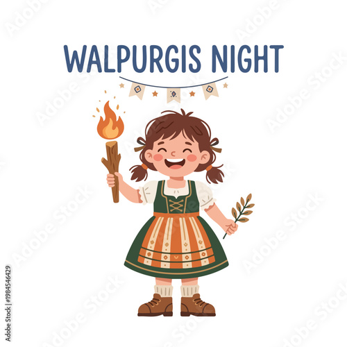 Vector of a little girl celebrating Walpurgis Night 5