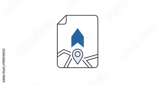 Illustration depicting map location, navigation, and document with a clear white background