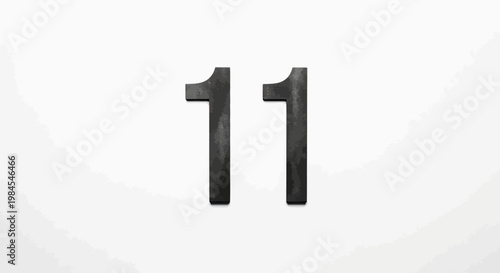 Minimalist composition showcasing the number eleven rendered in a bold, dark, textured style