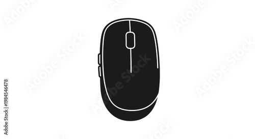 Minimalist graphic of a computer mouse, black and white representation for design purposes