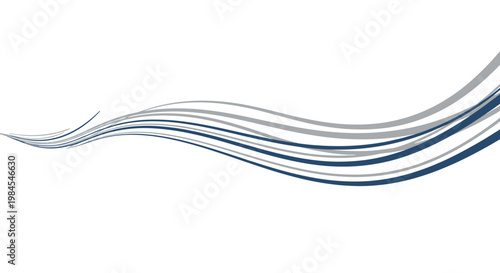 Abstract wave design in shades of blue and gray, set against a pristine white background