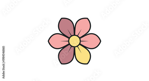 Simple illustration of a flower with vibrant petals against a pure white backdrop