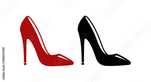 Elegant high-heeled shoe silhouettes in vibrant red and classic black, stylish design