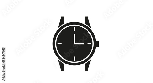 Minimalist black and white timepiece icon on a white backdrop, simple elegance