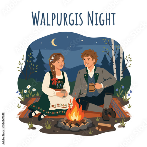 Vector of a couple celebrating Walpurgis Night 3
