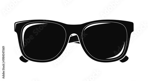 Minimalist black sunglasses illustration against a white backdrop for a fashion theme