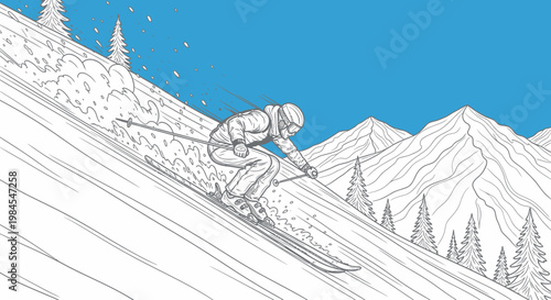 skier speeding down snowy mountain slope