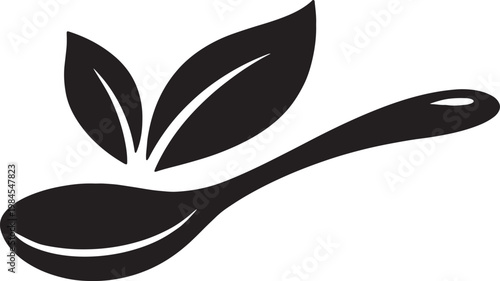 Natural spoon with leaves silhouette vector illustration eco food concept