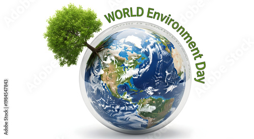 A globe with a tree growing out of it on transparent background