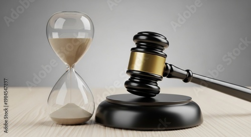 Legal Justice Concept with Judge Gavel and Hourglass
