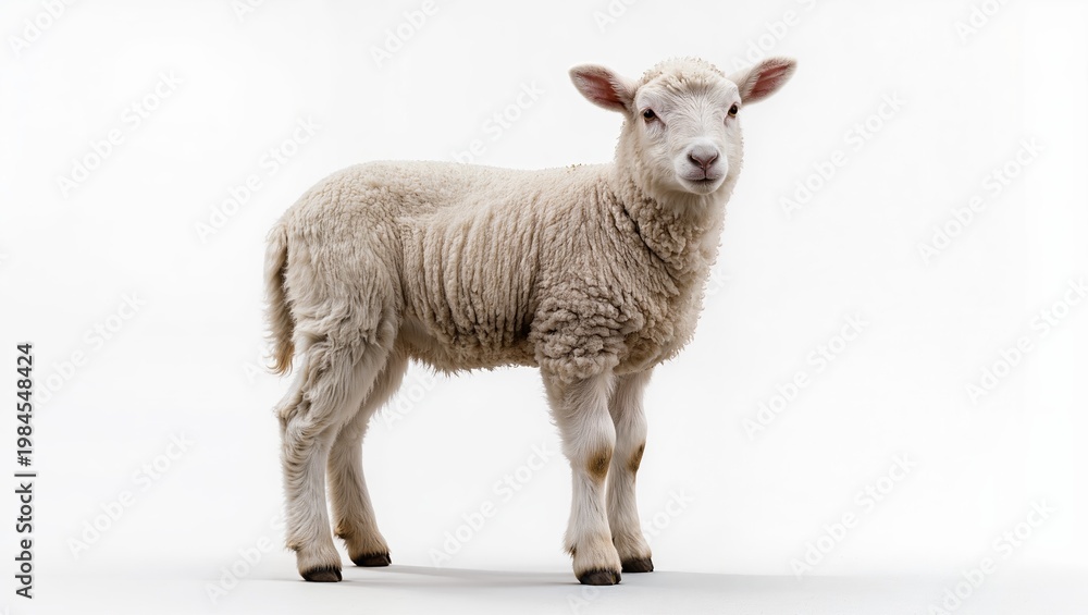 Fototapeta premium Cute lamb standing isolated on white background