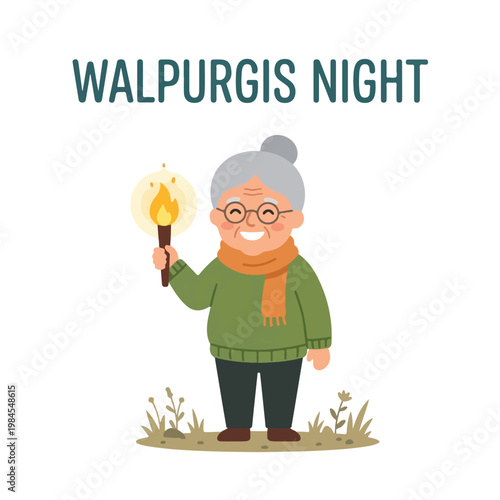 Vector of a grandma celebrating Walpurgis Night 