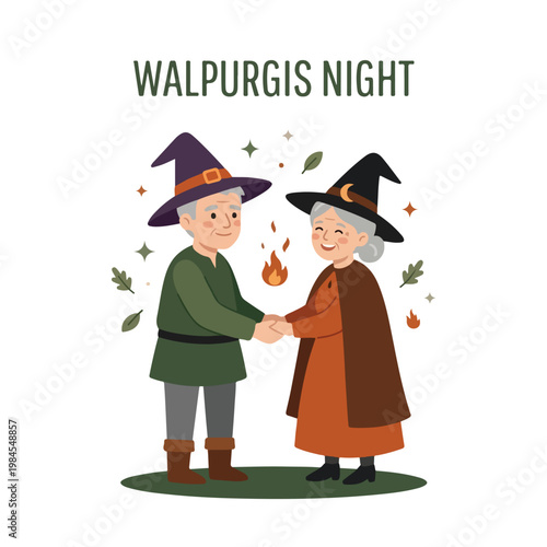 Vector of a old couple celebrating Walpurgis Night 3