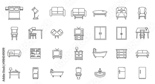 Collection of Hand Drawn Furniture and Home Decor Icons.