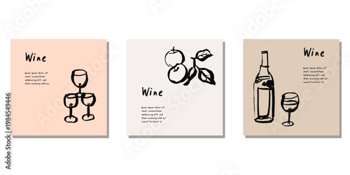 Hand drawn wine icons, poster templates