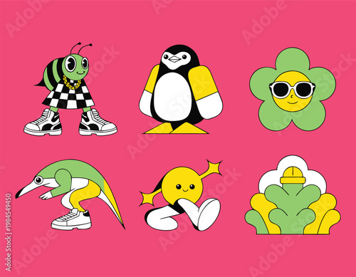Vibrant mascot icons showcase biodiversity and nature adaptation