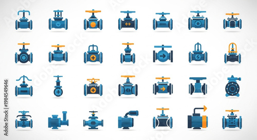 Collection of Industrial Valves and Plumbing Fixtures Icons.
