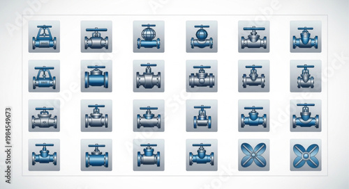 Collection of industrial valve icons for plumbing and engineering.