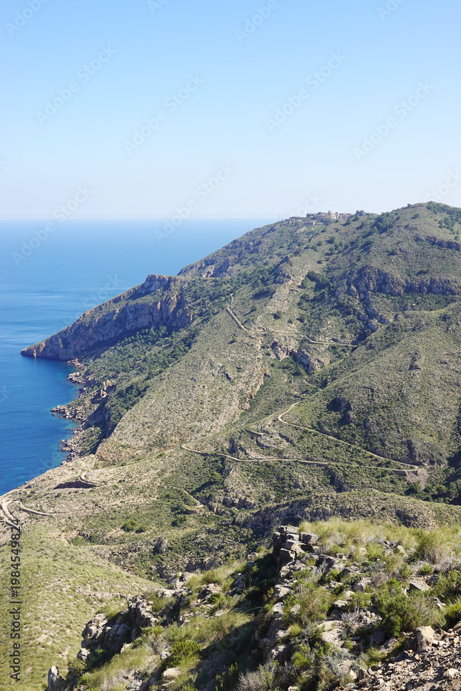 Obraz premium Views of coastal cliffs at the cape of Tinoso, not far from La Azohia village, Spain 