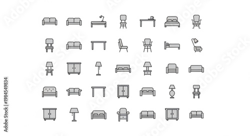 Collection of Hand Drawn Furniture Icons for Interior Design.