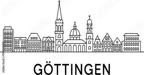 Gttingen city skyline illustration with buildings and towers  urban landscape