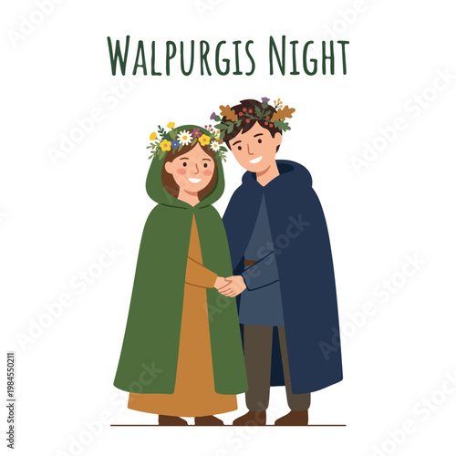 Vector of a couple celebrating Walpurgis Night 1
