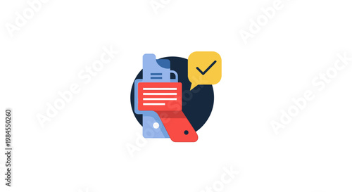 Iconic representation of a document verification, approval, or completion process visual