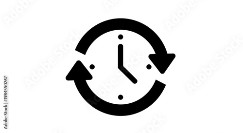 Icon depicting clock encircled by arrows symbolizing repetition, refresh, and time cycle