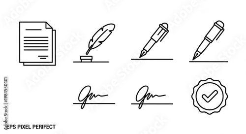 Collection of Icons Representing Signing Documents and Agreements.