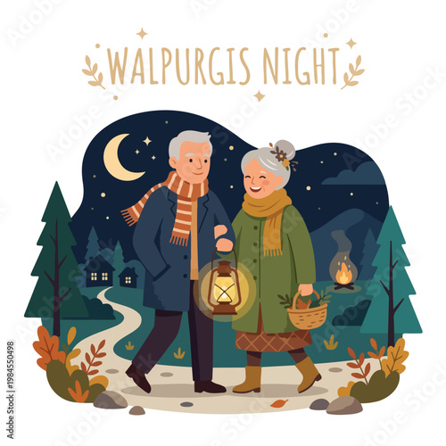 Vector of a old couple celebrating Walpurgis Night 1 