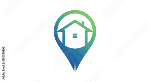 Home location pin logo, housing pinpoint icon, property location graphic vector design