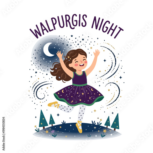 Vector of a little girl celebrating Walpurgis Night 4