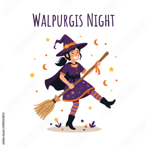 Vector of a little girl celebrating Walpurgis Night 3