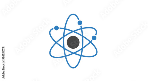 Atomic structure vector illustration featuring electrons orbiting a central nucleus, science concept