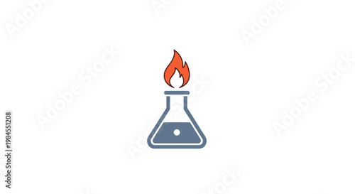 Minimalist representation of a laboratory flask with a flame symbol burning on top